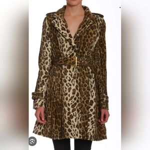 Vintage Members Only Leopard Print Faux Fur Trench Coat Size M